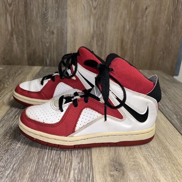Nike High Leather Sneaker Shoes Red White 677810-100 Kids Youth US Size 12C - Picture 5 of 11